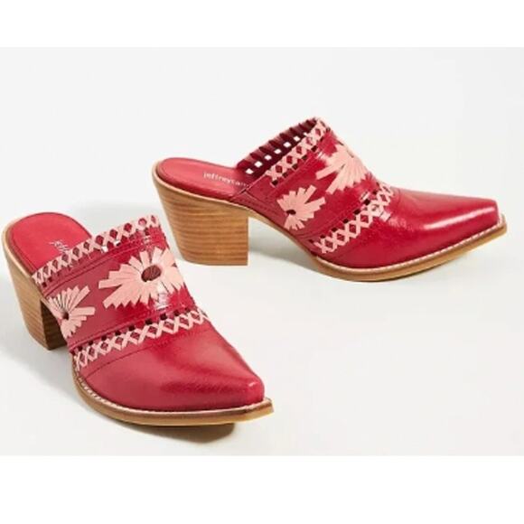 Jeffrey Campbell Red Leather Weaves Mule Embroidered Western Boho Size 8.5 - Picture 1 of 8
